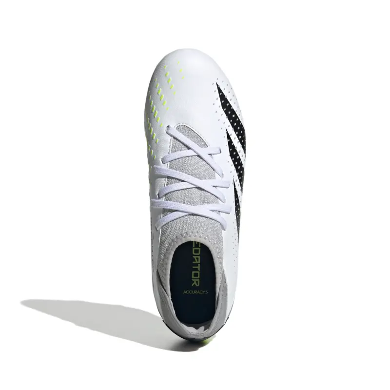 Detailed gallery view of Adidas Predator Accuracy.3 FG Jr (White/Lime)