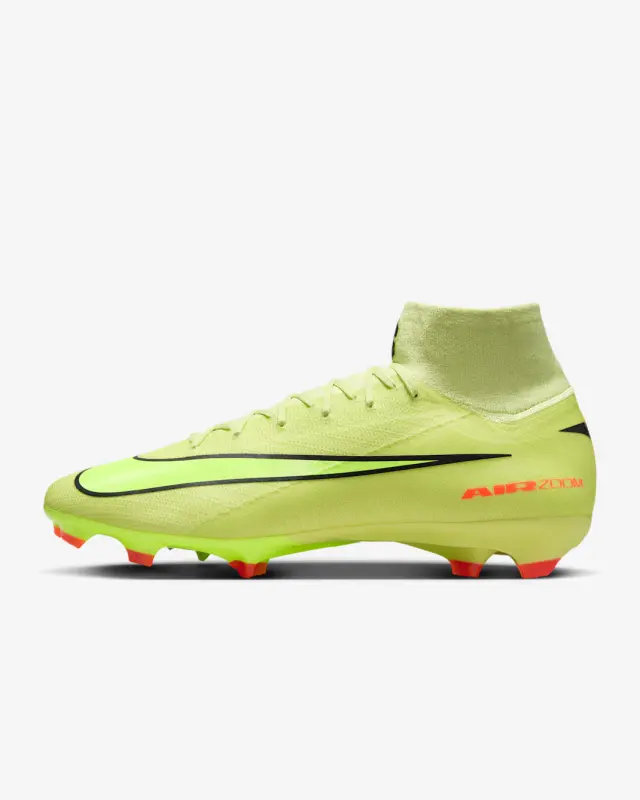 Nike Zoom Mercurial Superfly 10 Pro FG Limelight Hyper Crimson Volt shown in a clear main product view