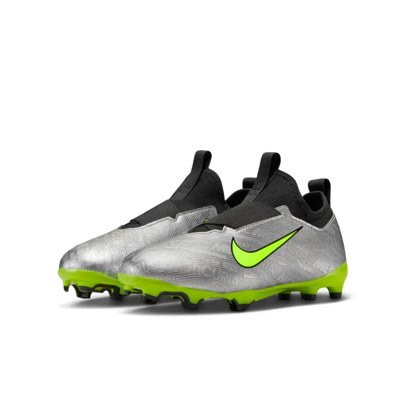 Nike Zoom Mercurial Vapor 15 Academy XXV FG/MG Jr (Silver/Volt) visual detail FJ2040 060 22880 Visual look at Nike Zoom Mercurial Vapor 15 Academy XXV FG/MG Jr (Silver/Volt) in the main image