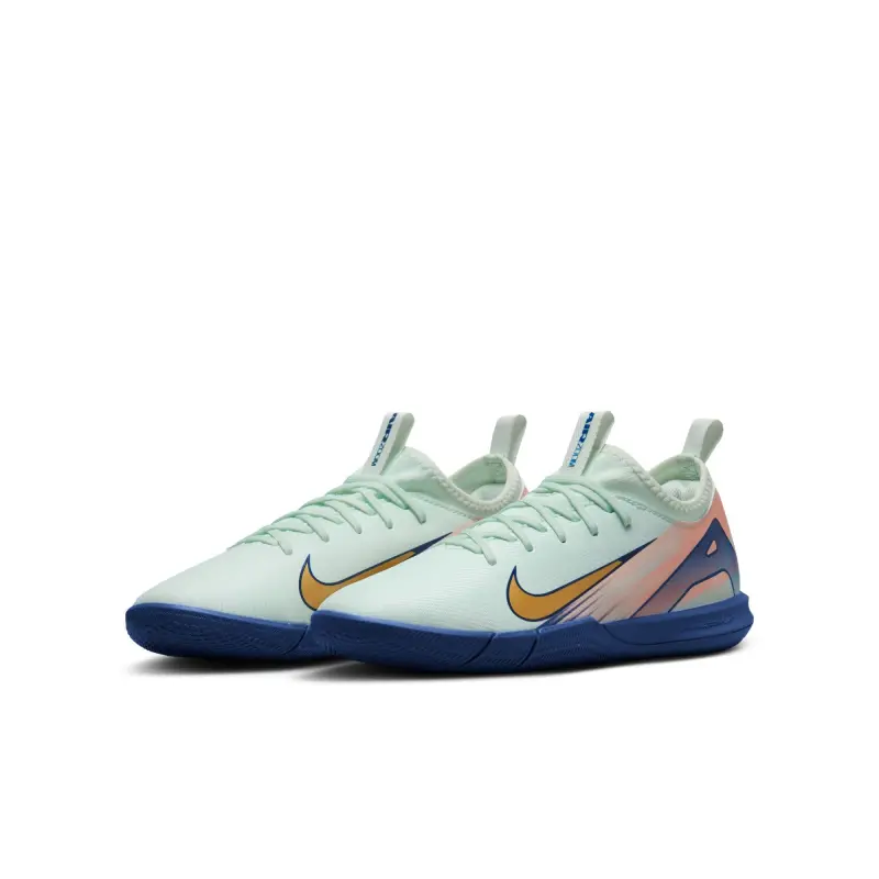 Nike Zoom Mercurial Vapor 16 Academy MDS Indoor Jr (Barely Green/Gold) item presentation FZ1612 300 23188 main product photograph of Nike Zoom Mercurial Vapor 16 Academy MDS Indoor Jr (Barely Green/Gold)