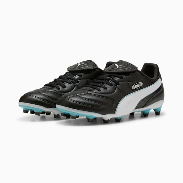Puma Wmns King Liga FG AG 'Black White Aqua' shown in a clear gallery product view