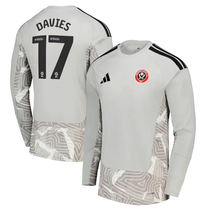 Sheffield United Adidas Home Goalkeeper Shirt 2026 27 Long Sleeve Kids With Davies 17 Printing catalogue image 204779997 17 27299