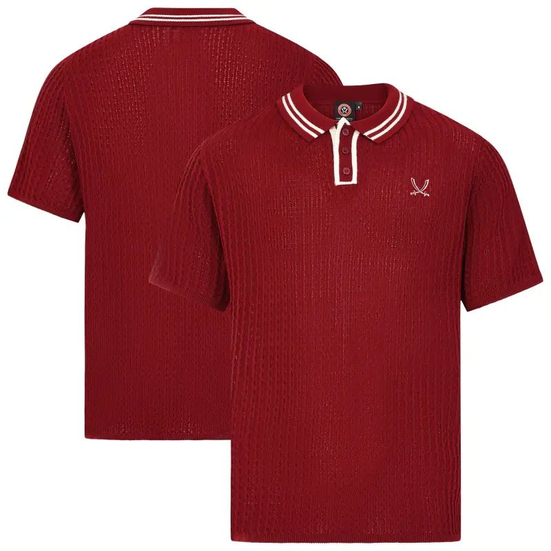 Sheffield United Cable Knit Button Polo Shirt Burgundy/Stone Mens featured item view 204513833 28968